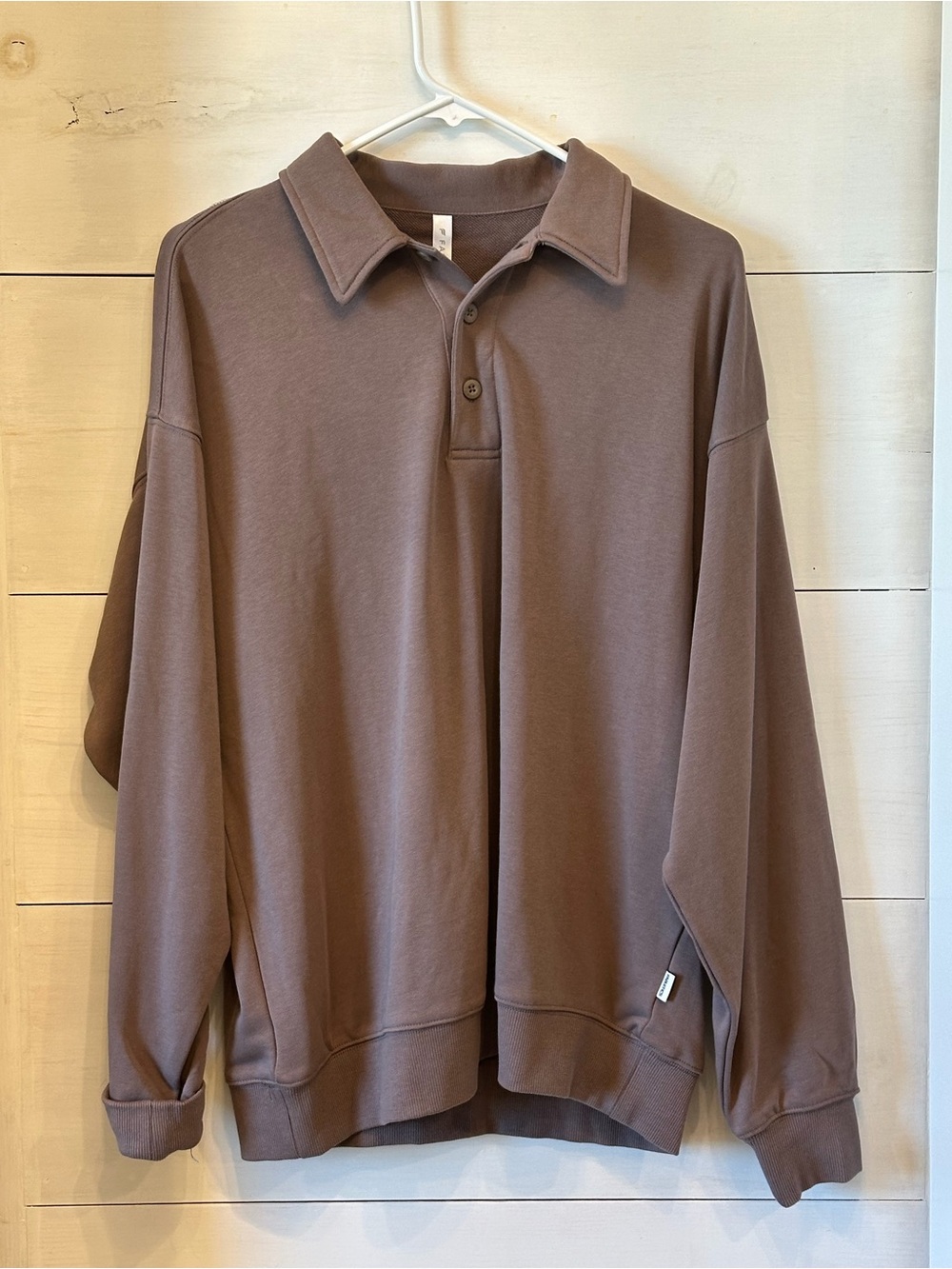 Fabletics Men's Long-Sleeve Polo in Taupe